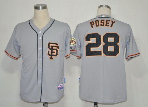 Giants #28 Buster Posey Grey Cool Base 2012 Road 2 Stitched MLB Jersey - Click Image to Close